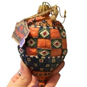 Jim Shore Heartwood Creek‎ ENESCO Christmas Ornament Rustic Quilted Orange Blue